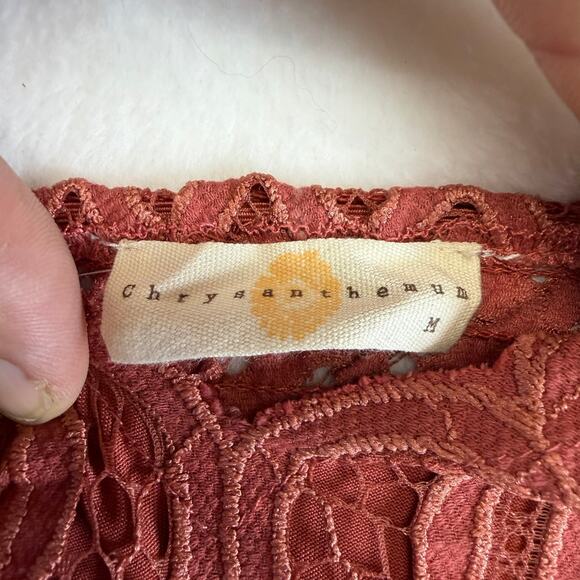 Chrysanthemum Burnt‎ Orange Maxi Dress Size M Spaghetti Straps Lace Boho Flowy - Picture 3 of 5